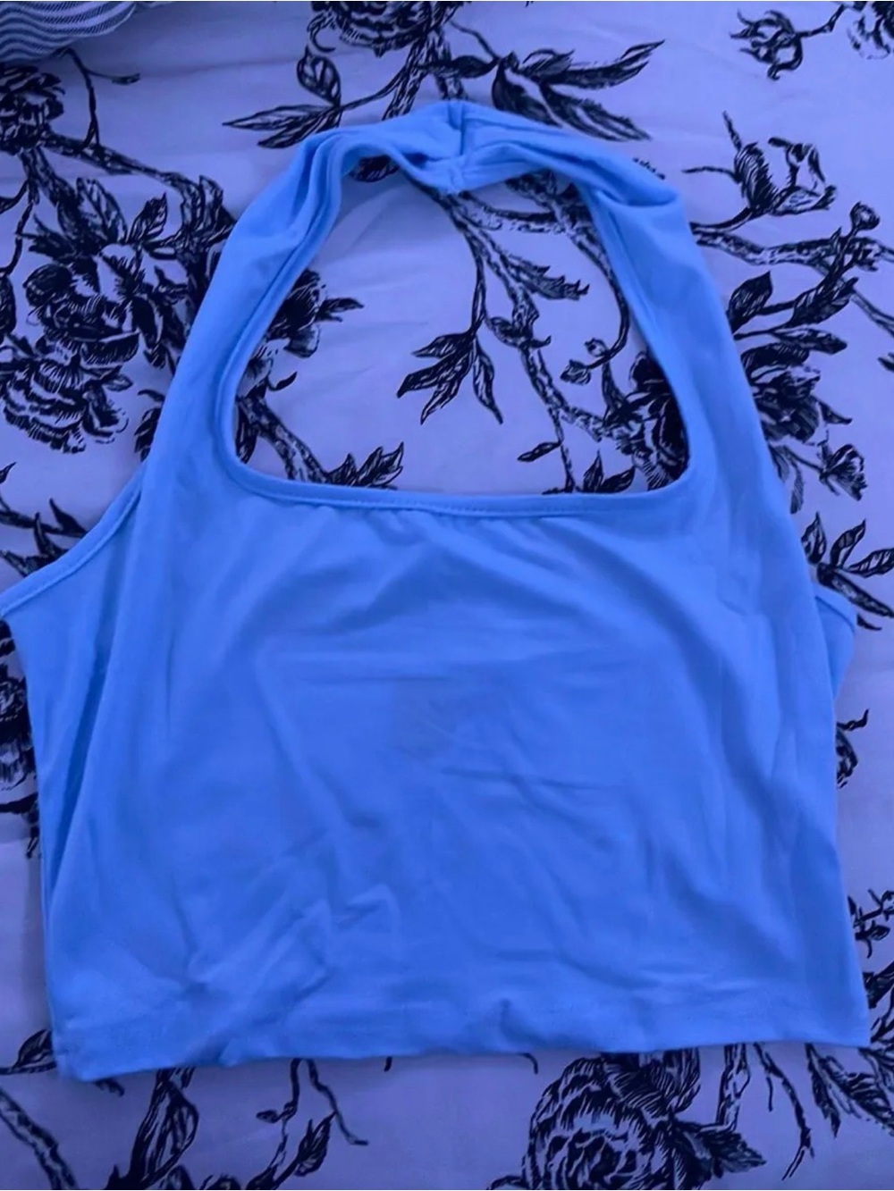 SHEIN Light Blue Twist Halter Crop Tank